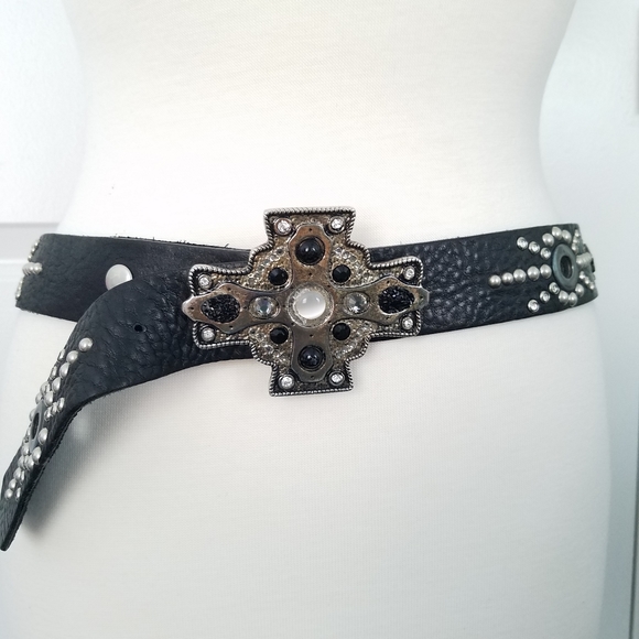 Leatherock Belt Cross Buckle Swarovski Crystals - Picture 2 of 8